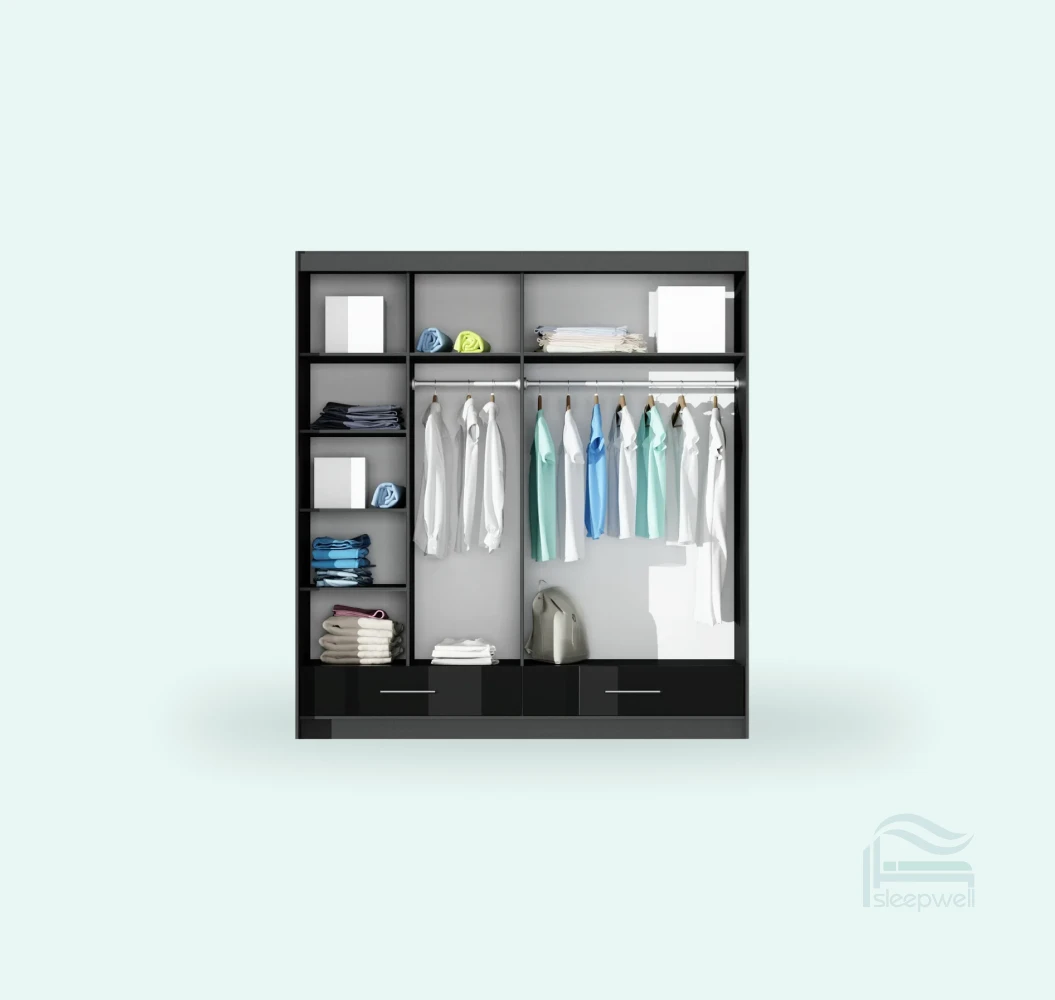 Gloss Wardrobe with 2 Sliding Mirror Doors | Sleepwell Furniture - Image 4