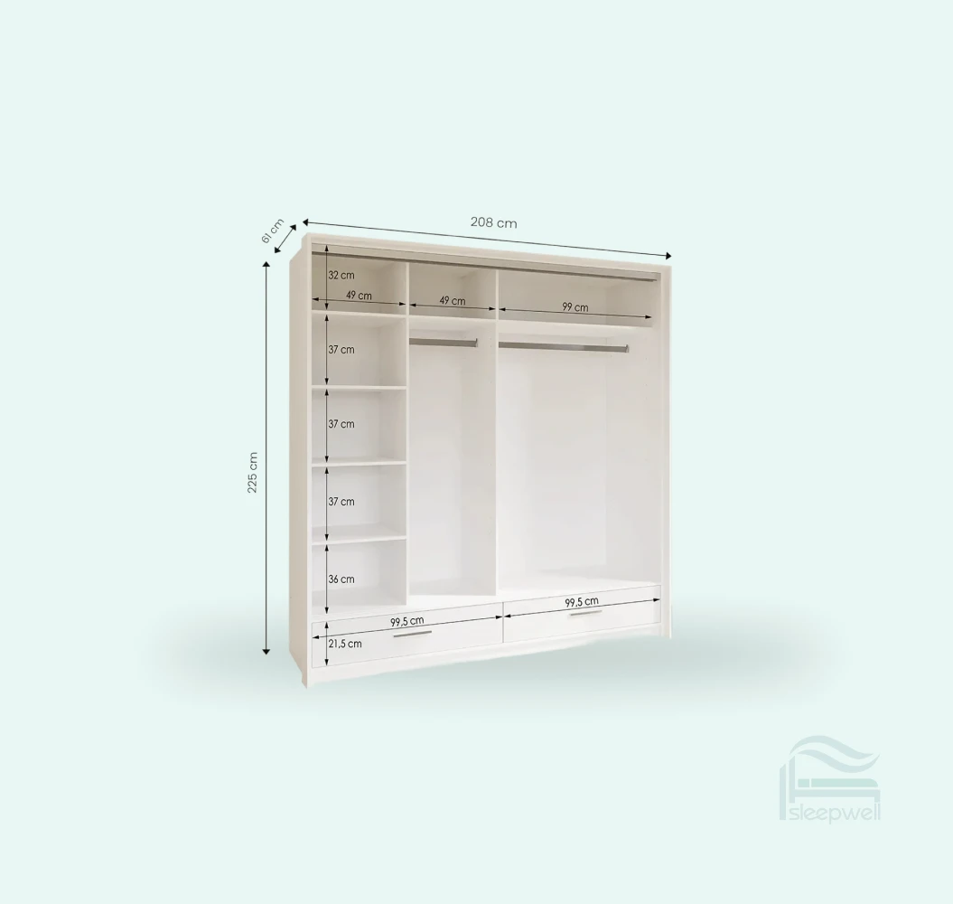 Gloss Wardrobe with 2 Sliding Mirror Doors | Sleepwell Furniture - Image 5