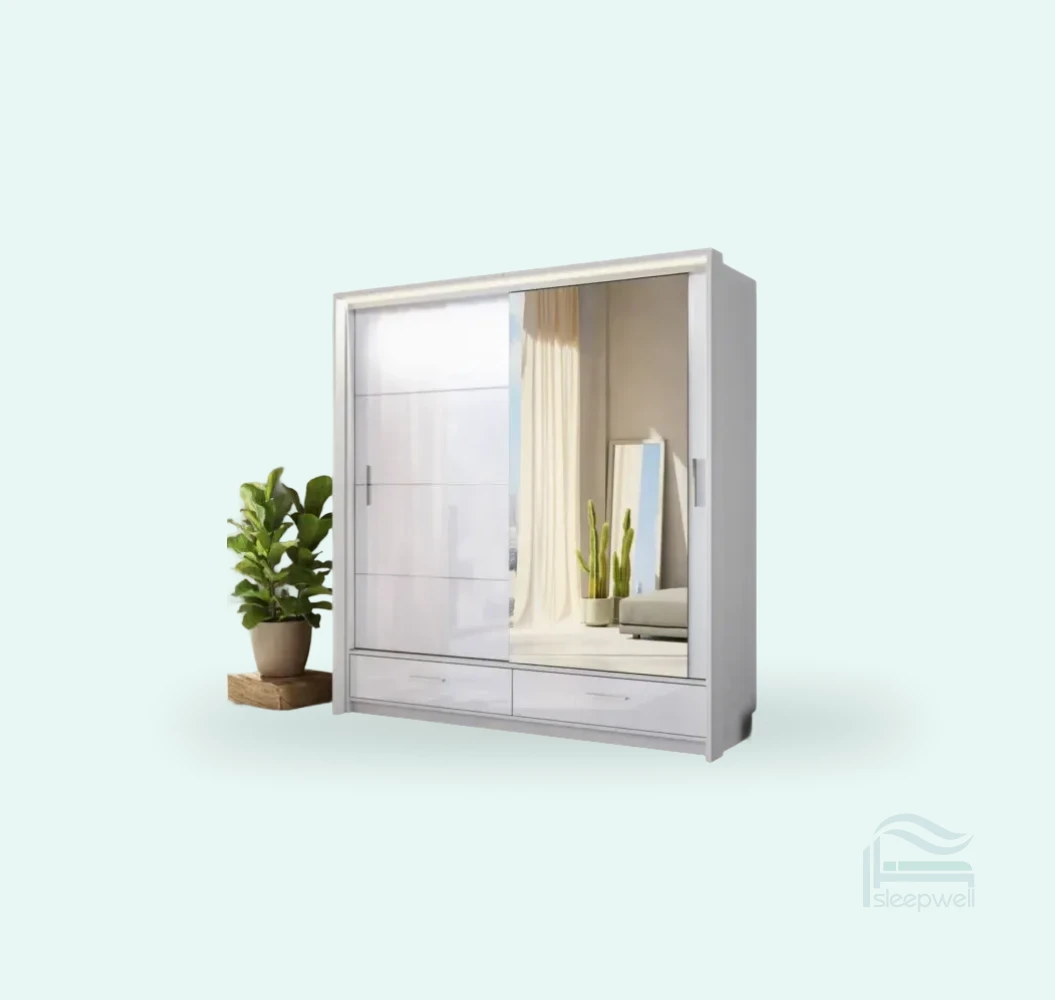 Gloss Wardrobe with 2 Sliding Mirror Doors | Sleepwell Furniture - Image 2